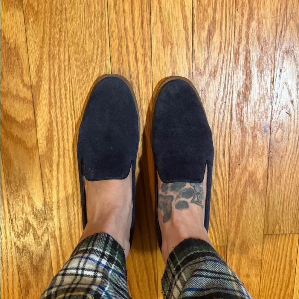 Franco Sarto Navy Suede Slip-On Loafers